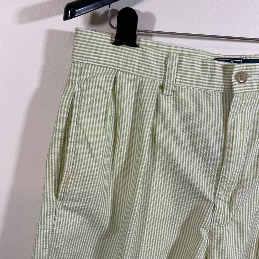 Polo Ralph Lauren Tyler Short Mens 33 Green White Striped Seersucker Pleated VTG